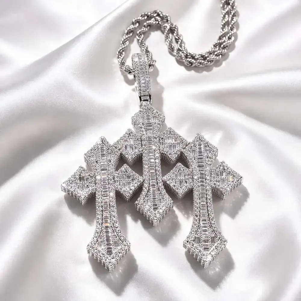Iced Out Triple Cross Pendant 6958